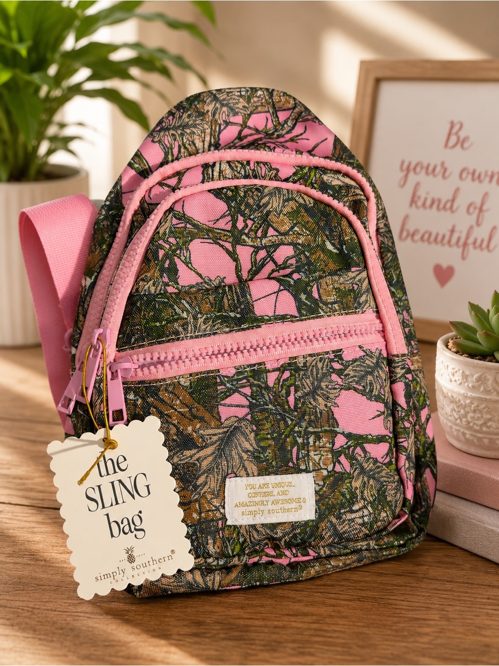 Simply Southern Pink Camo Sling Backpack